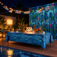 Swimming Pool Party Decorations Ocean Tablecloth Foil Fringe Curtain Garland Kit