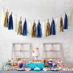 Navy Blue and Light Blue Tissue Paper Tassel(3 Colors),Paper Tassel Garland Bann