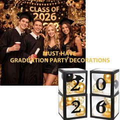 2026 Graduation Party Decorations Balloon Boxes 11.8 inches, Black and Gold