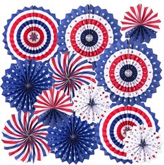 Patriotic Decorations Hanging Paper Fans 12Pcs Independence Day Memorial Day