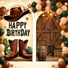 Western Cowboy Arch Backdrop Cover Happy Birthday Party Photo Background Decor