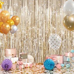 Champagne Gold Foil Fringe Backdrop Curtains Tinsel Party Door Streamers 2 Pack