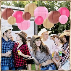 Pink Brown Paper Lanterns Decorative 12pcs Party Hot Pink,pink,coffee,brown
