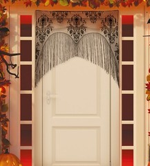 Halloween Door or window Cover Witchy Black Lace Curtains Gothic Bats & Skulls