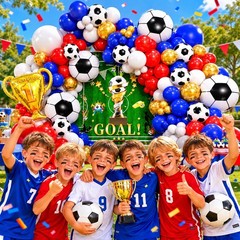 Soccer Party Decorations 161Pcs, Soccer Balloon Garland Arch Kit with Backdro…