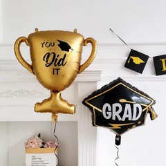 135Pcs Graduation Balloon Garland Kit – Black Gold White, Star, Trophy & Grad Ha