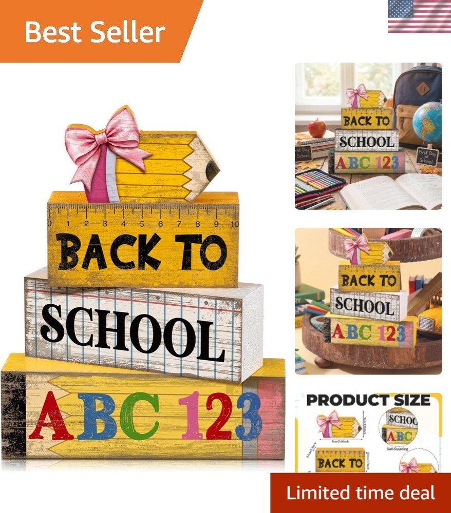 Versatile Rustic Wooden Back to School Decorations – 4 Pcs with Pencil Topper