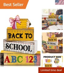 Versatile Rustic Wooden Back to School Decorations – 4 Pcs with Pencil Topper