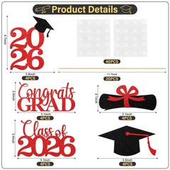 Graduation Decorations 2026, 20Pcs Class of 2026 Black and Red Graduation Cen…