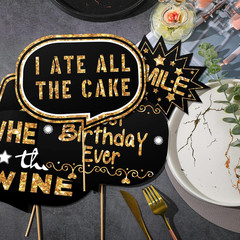 24 Pieces Photo Booth Props Birthday with Stick Happy Birthday Weddings Graduati