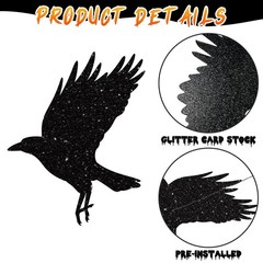 40pcs Glitter Black Crow Halloween Decorations Bird Raven Hanging