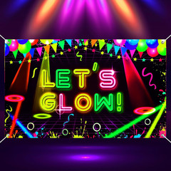 Neon Glow Banner 71X43 Inch Party Decoration Geometric Shapes Birthday Backdrop