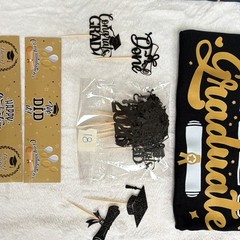 2026 Graduation Hanging Banner Set Black Gold White Congrats Grad Class of 2026