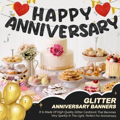 Fulmoon Happy Anniversary Banner Glitter Decorations Black