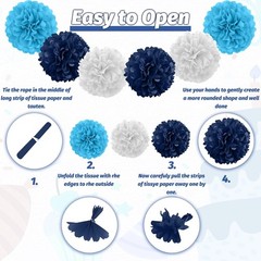 Navy Blue Birthday Decorations, Happy Birthday Banner with Paper Pompoms, Han…