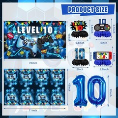 10Th Birthday Decorations for Boys, 149Pcs Blue Video Game Level 10 Party Suppli