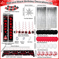 Red and Black Birthday Decorations for Men Women Boys Girls, Happy Birthday Deco