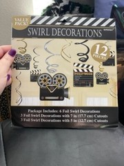 HOLLYWOOD Lights Camera Action SWIRL DECORATIONS (12) ~ Birthday Party Supplies