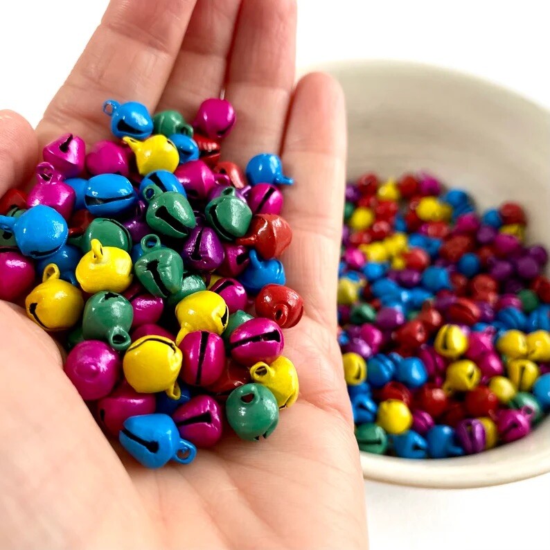 20 Christmas Bells Miniature Xmas tree Baubles Colourful Festive Decor Charms UK