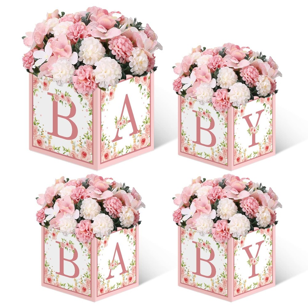 Pink Baby Shower Boxes Decorations 4 Baby Shower Centerpiece Boxes Gender Reveal