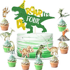 208 Pcs Dinosaur 4Th Birthday Party Supplies, Green Dino Roar I’M Four Birthday