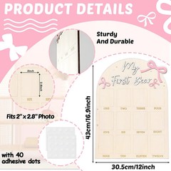 Pink Bow First Year Photo Board Coquette Bow Birthday Party Decorations Wooden B