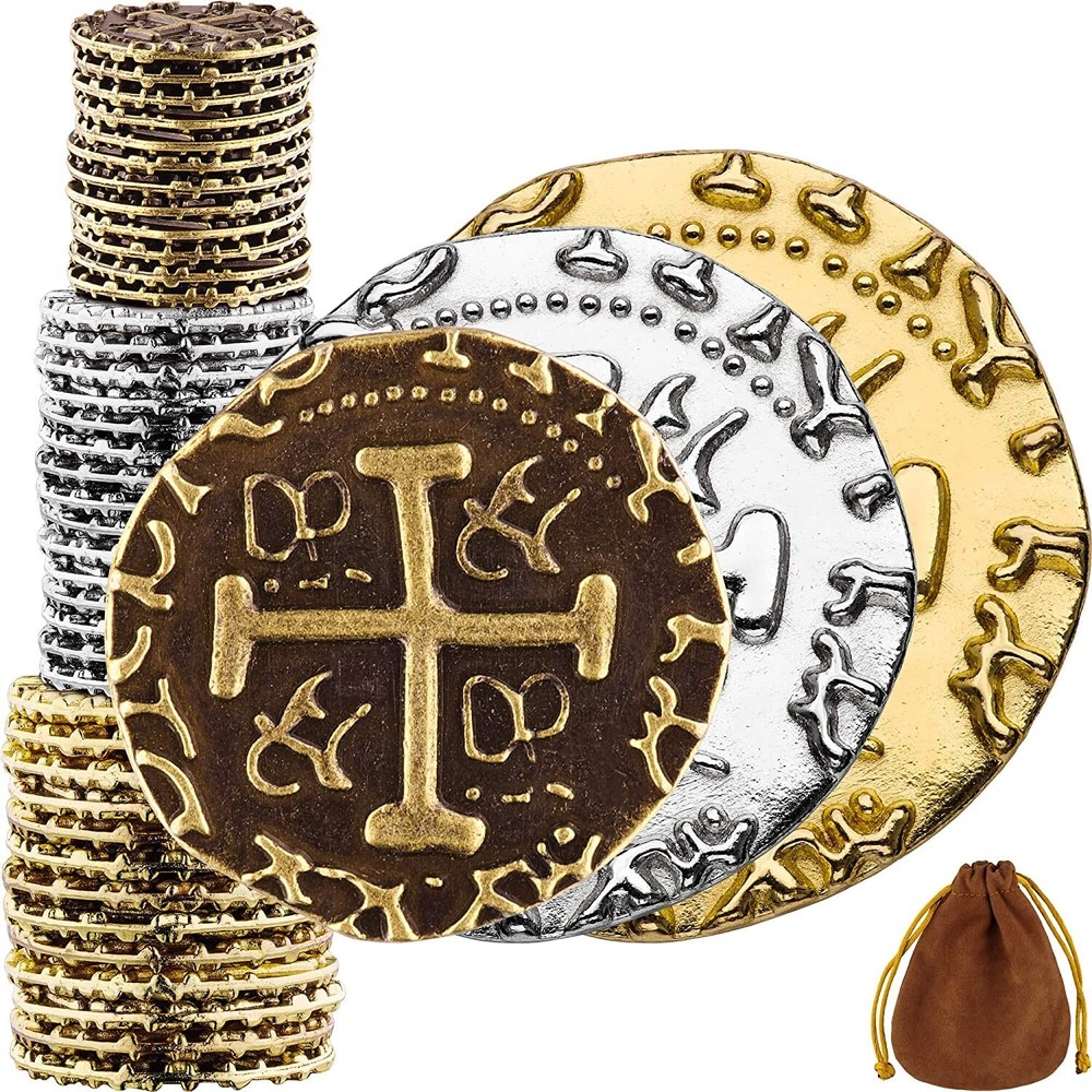Metal Pirate Coins – Bronze, Silver & Gold Treasure Coin Set, M, L, XL Sizes
