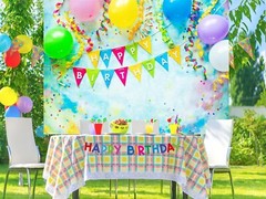 BELECO Birthday Polyester Fabric Backdrop, 5x3ft, Includes Happy Birthday Decora