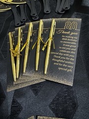 Black & Gold 80th Birthday -Gold Sequin Placemats, Fans, Banner, Thank You Cards