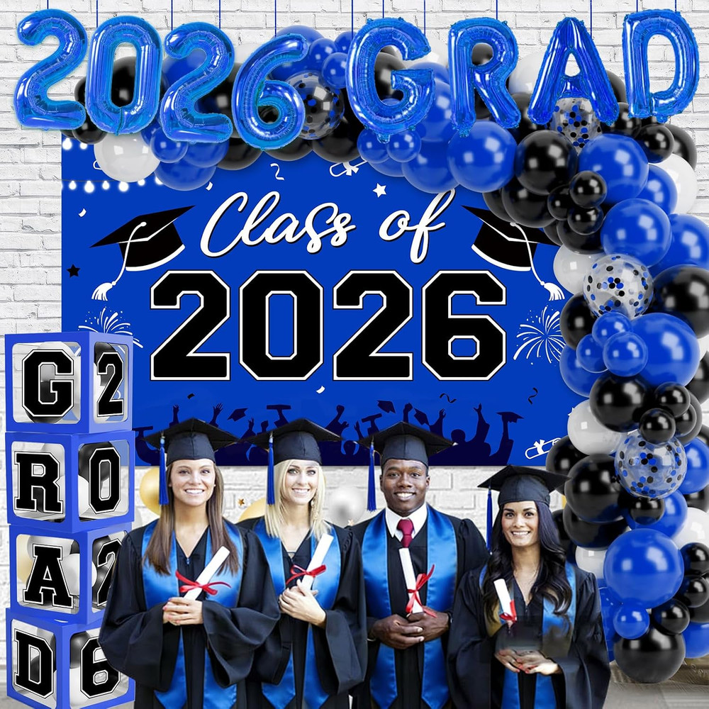 Graduation Decorations 2026, Blue Black Graduation Party Decorations 123Pcs B…