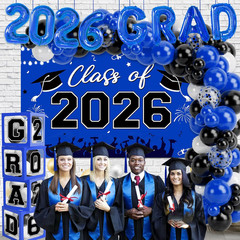 Graduation Decorations 2026, Blue Black Graduation Party Decorations 123Pcs B…