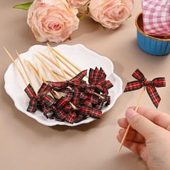 M METERXITY 30Pack Bow Cupcake Toppers, Ribbon Bow Cake Toppers Plaid Bowknot…