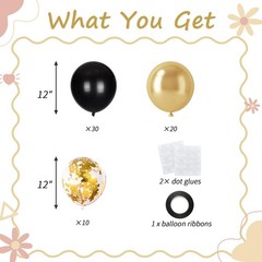 60pcs Black and Gold Confetti Balloons, 12 Inch Metallic Gold & Black Latex P…
