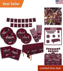 Disposable Maroon Graduation Tableware Set – Plates, Napkins, and Banners for 25