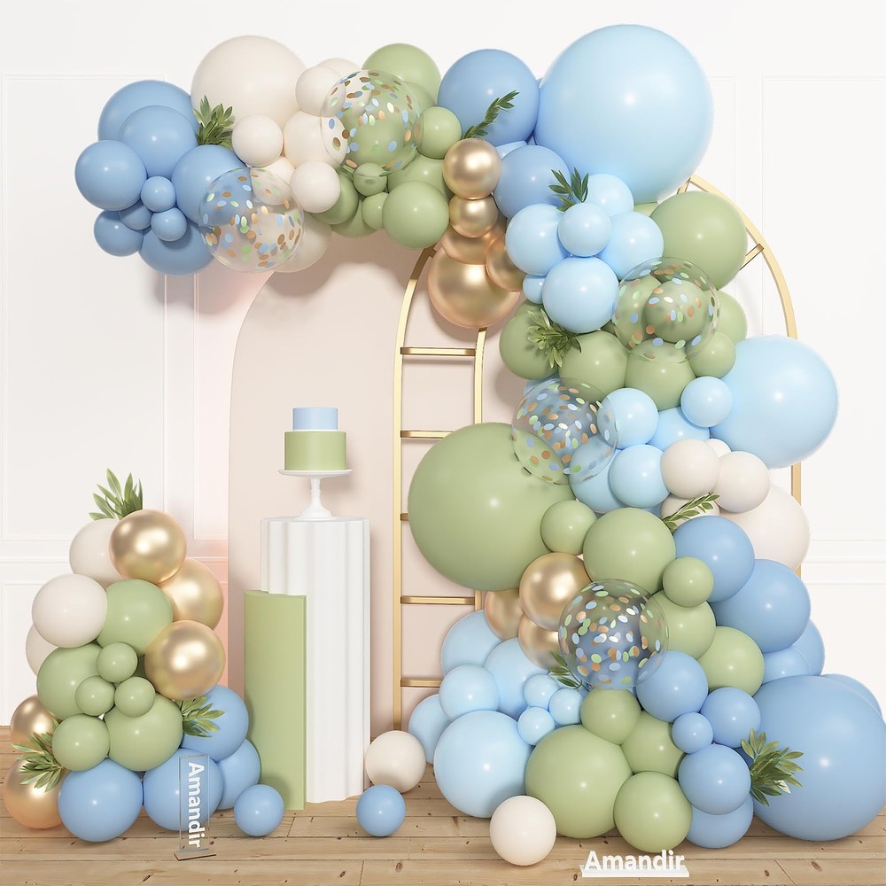 153pcs Sage Green and Blue Balloon Garland Arch Kit, Different Sizes 18 12 10…