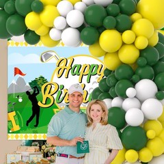 Retro Green Yellow White Balloon Garland Arch Kit, 122pcs Dark Green Yellow W…