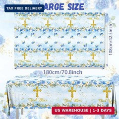 GREHUMOR 3Pcs God Bless Baptism Tablecloth Decorations First Communion Table Cov