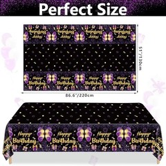 Pack Black Purple Happy Birthday Tablecloths, 51×87» Plastic Disposable 2