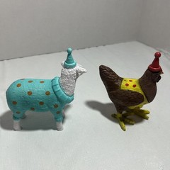 Ankyo Party Farm Animals Wearing Birthday Hats Lot Of 2 Sheep Rooster Chicken