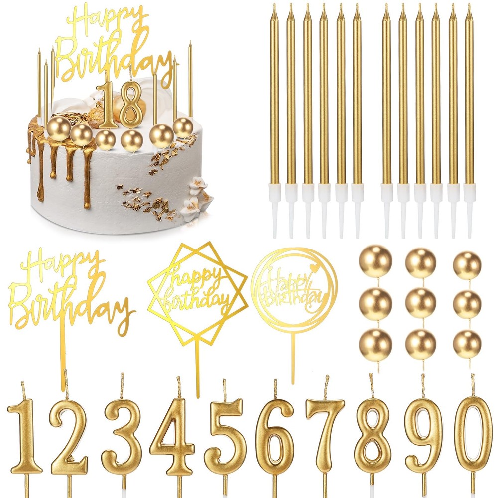 34 Pcs Happy Birthday Cake Toppers Decorations Birthday Candles DIY Cake Deco…