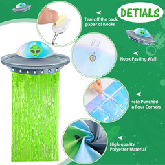 Alien Birthday Party Decorations Door Curtain with Foil Fringe Tinsel Spacecraft