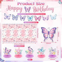 Butterfly Party Decorations Pink Purple Butterfly Happy Birthday Bunting Banner