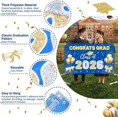 2026 Graduation Backdrop Blue – 70.8″x43.3″ Congrats Grad Banner for Party, C…