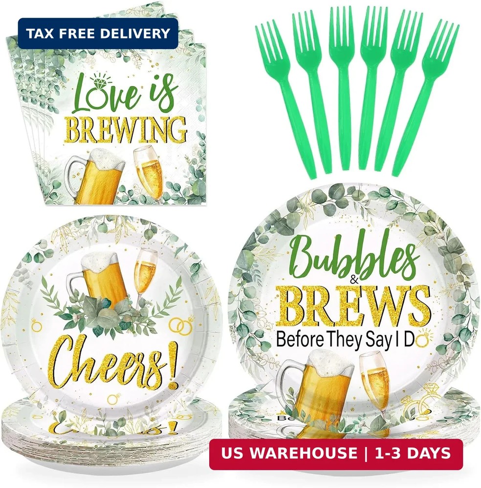 96Pcs Bubbles and Brews Bridal Shower Party Decorations Sage Green Gold Cheers B