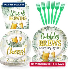 96Pcs Bubbles and Brews Bridal Shower Party Decorations Sage Green Gold Cheers B