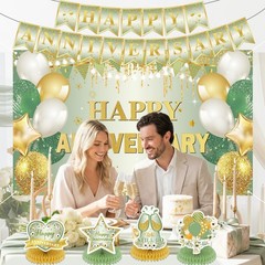 First Wedding Anniversary Decorations, Sage Green Happy Anniversary Banner An…