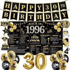 30th Birthday Decorations for Men Black Gold, Party S, 30/1996