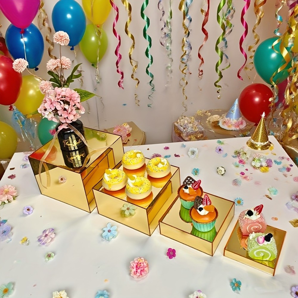 Golden Acrylic Cake Stand Set–Modular Dessert Box for Birthday, Wedding, Party
