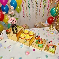Golden Acrylic Cake Stand Set–Modular Dessert Box for Birthday, Wedding, Party
