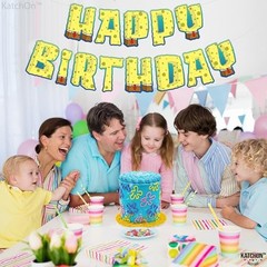 , Large Happy Birthday Banner – Pre Strung, 10 Feet | Cartoon Banner Yellow